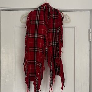 Burberry Red and Black Plaid Fringe Throw